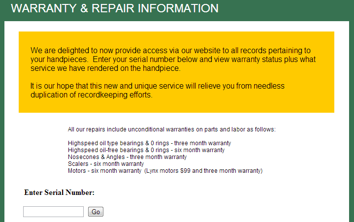 Shamrock Dental Warranty Form